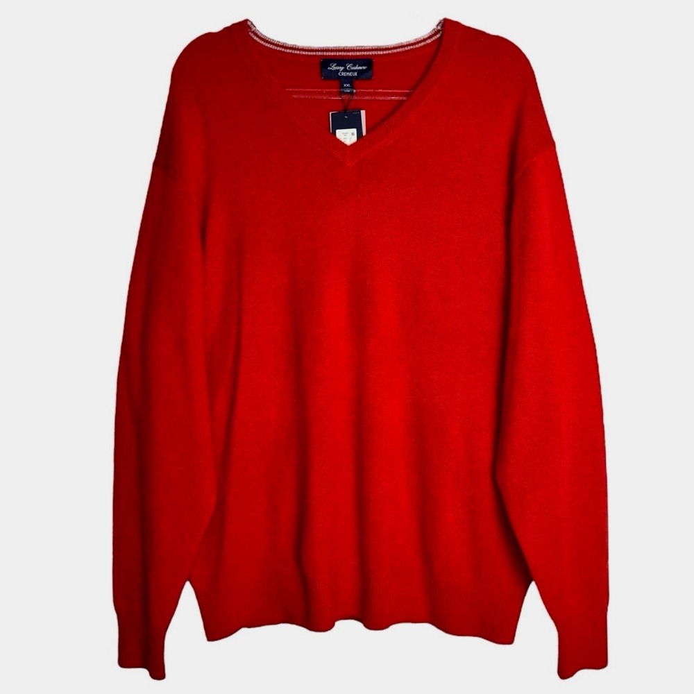 Daniel Cremieux Mens Large 100% Cashmere Red V-Neck Pullover Sweater NWT